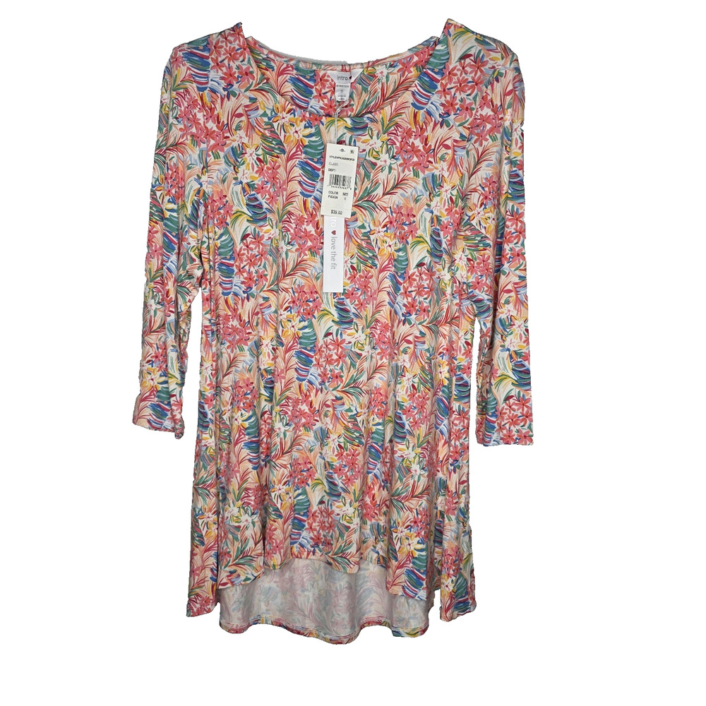 Intro Love the Fit Top S Spring Floral Multicolor Pullover Hi Low Hem Tunic NWT